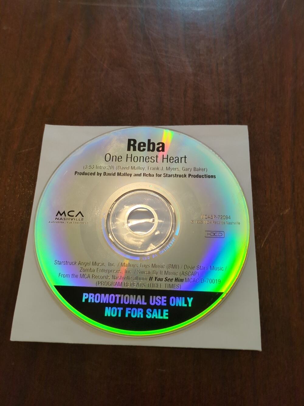 Reba McEntire, One Honest Heart, Promo, CD, 1999 disc only